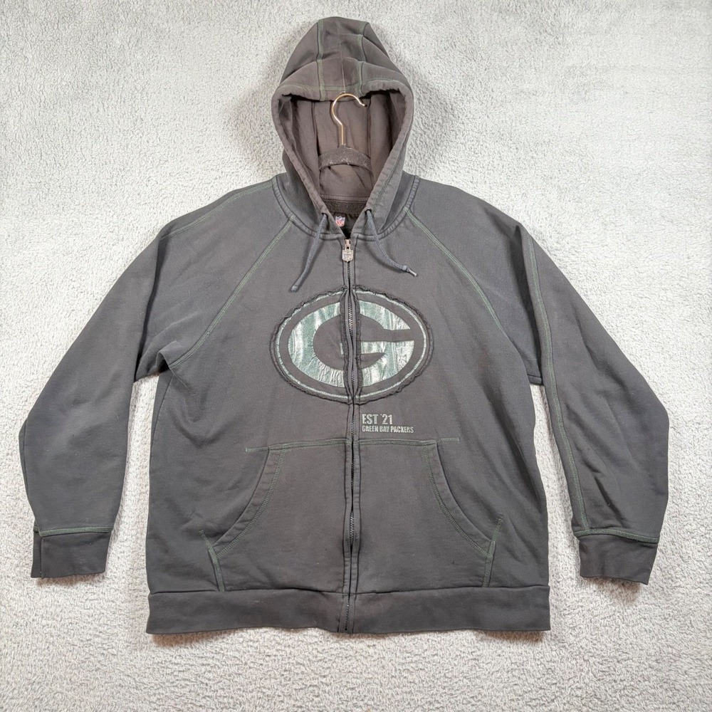 NFL Pro Line Green‎ Bay Packers Full Zip Hoodie Mens XL Gray Distressed Logo